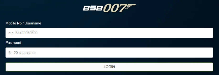 BSB007 casino login interface on mobile and desktop devices